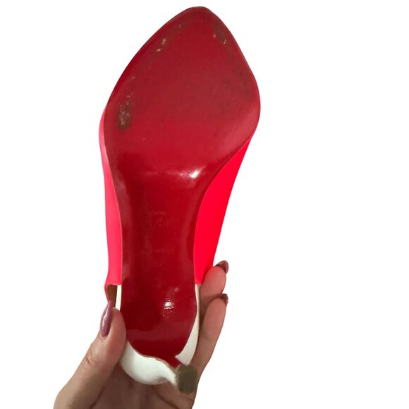 CHRISTIAN LOUBOUTIN Neon Pink White Slingback Heels Size 37 / US 7 - Picture 10 of 10